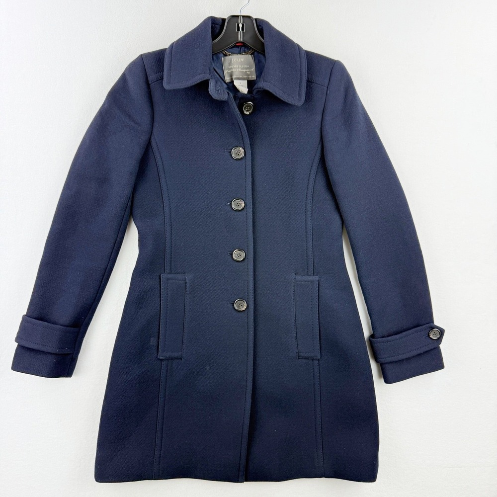 J.Crew Italian Double Cloth Wool Blend Car Coat Size 2 Navy Blue Jacket Women‎